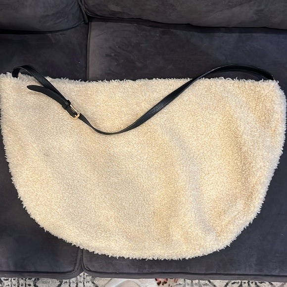 Ulla Johnson Shearling Large Bag Shoulder Tote Cream Adjustable Leather Strap - Picture 1 of 9
